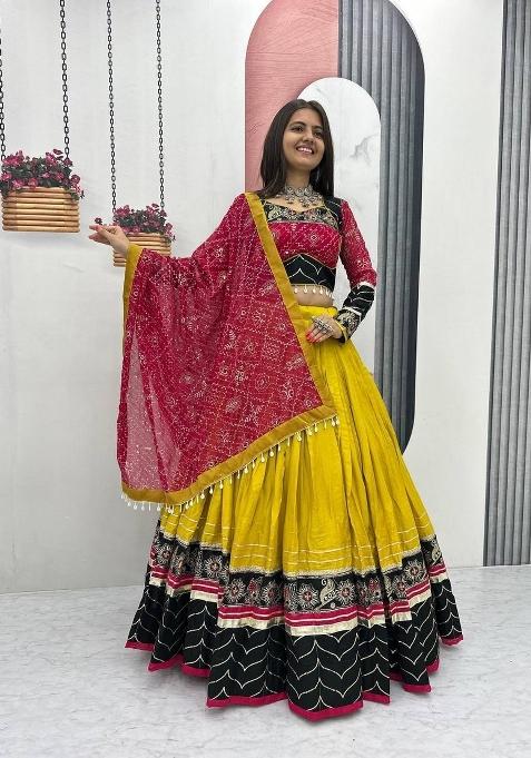 Yellow Sequin Work Rayon Chaniya Choli Set For Navratri And Garba