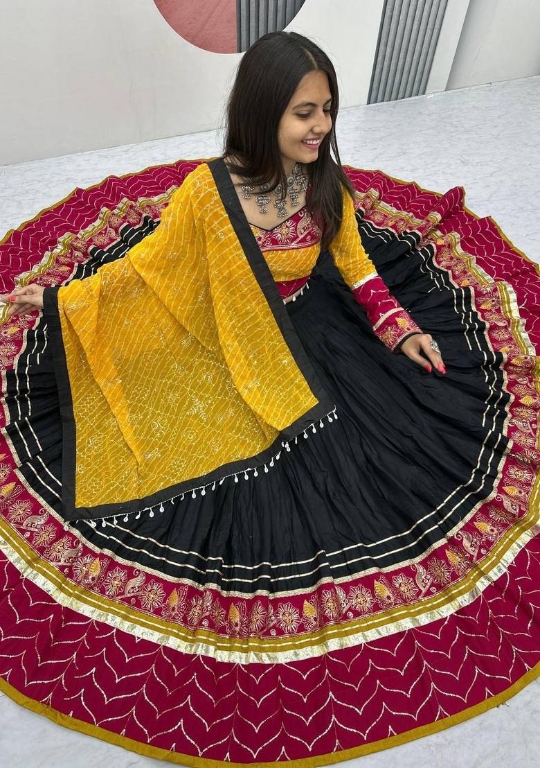 Black Sequin Work Rayon Lehenga Set - Indya