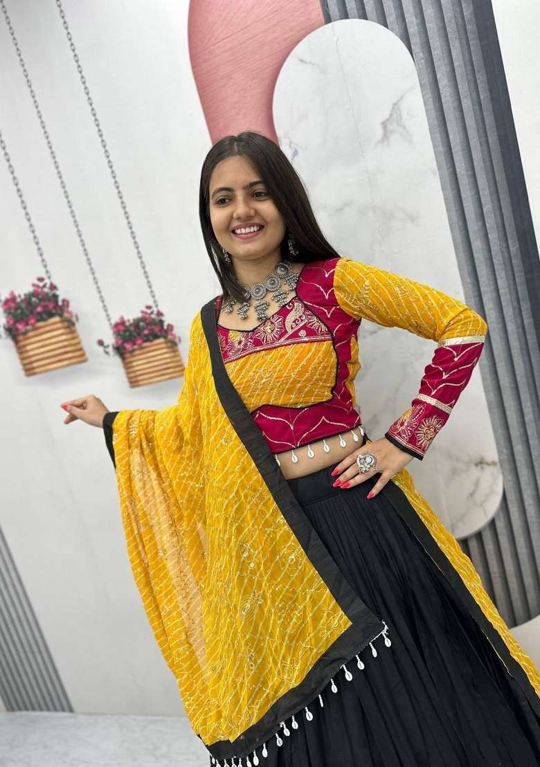 Black Sequin Work Rayon Chaniya Choli Set For Navratri And Garba for Diwali and Festive Wear - Indya