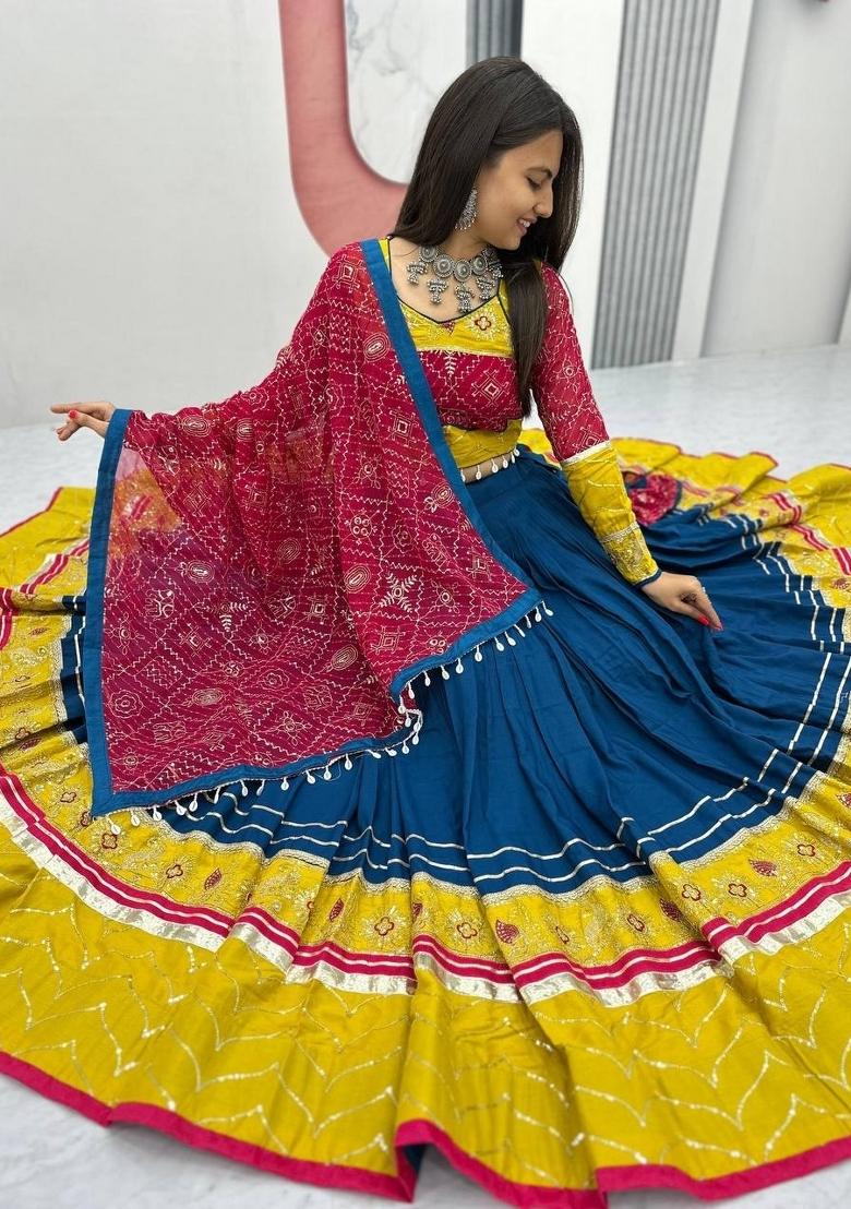 Blue Sequin Work Rayon Lehenga Set - Indya