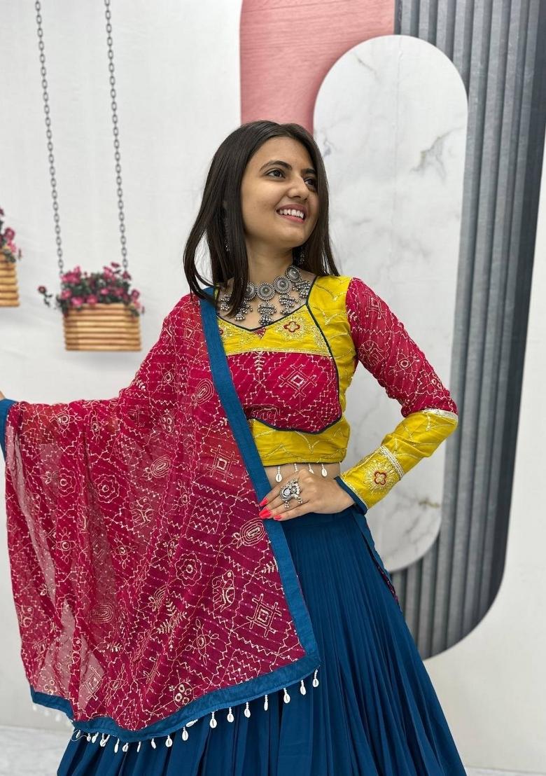 Blue Sequin Work Rayon Lehenga Set - Indya