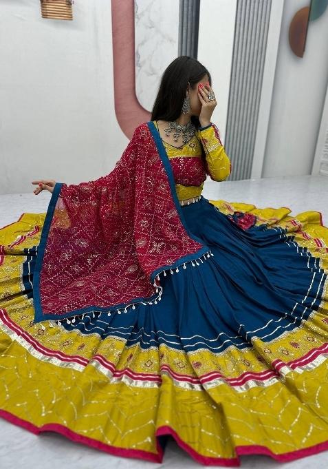Blue Sequin Work Rayon Chaniya Choli Set For Navratri And Garba