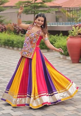 Multicolor Gamthi Work Cotton Lehenga Set