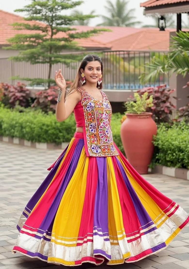 Multicolor Gamthi Work Cotton Lehenga Set - Indya