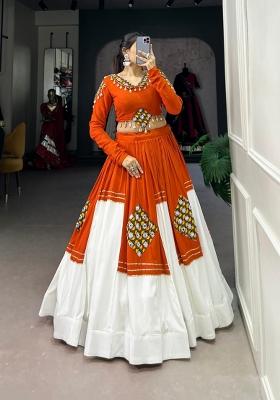 Orange Gamthi Work Rayon Lehenga Set