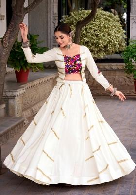 Off White Gamthi Work Rayon Lehenga Set
