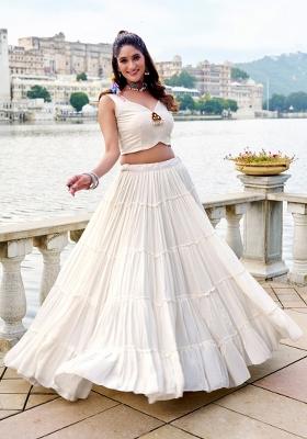 White Embroidered Rayon Lehenga Set