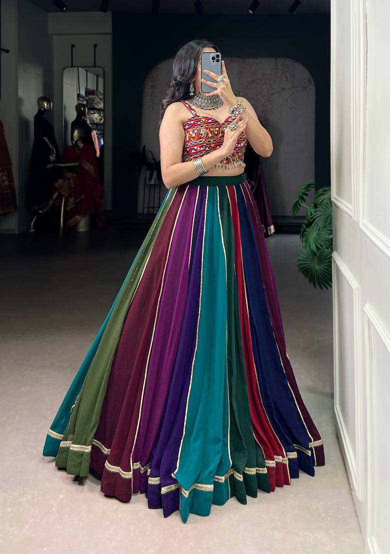 Multicolor Gamthi Work Georgette Lehenga Set - Indya