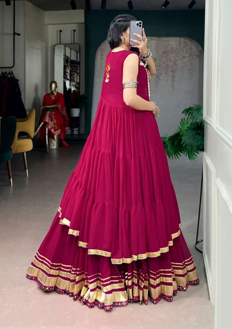 Pink Gamthi Work Marble Chaniya Choli Set For Navratri And Garba - Indya