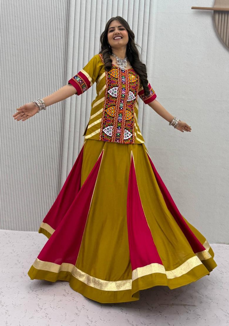 Mustard Cotton Lehenga Set - Indya