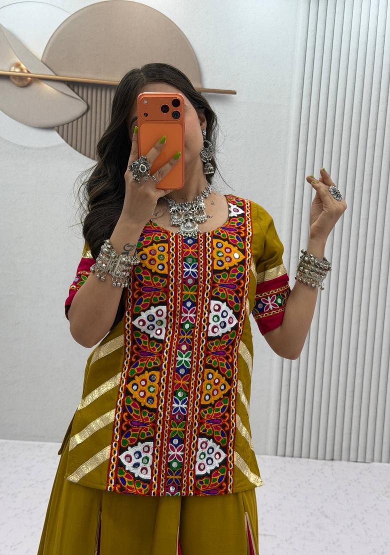 Mustard Cotton Lehenga Set - Indya