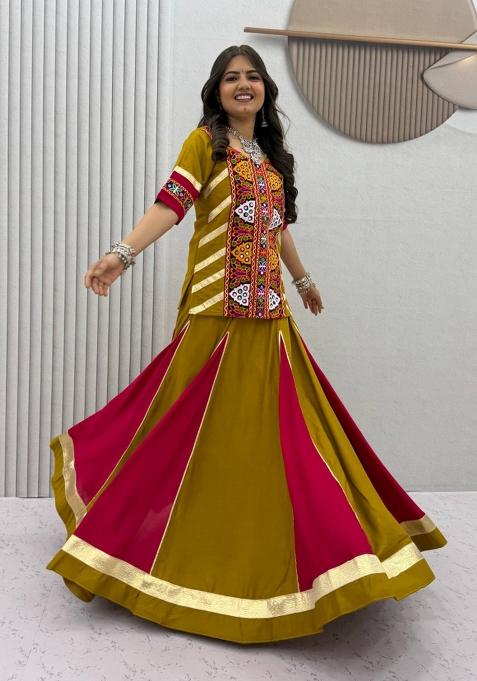 Mustard Cotton Chaniya Choli Set For Navratri And Garba