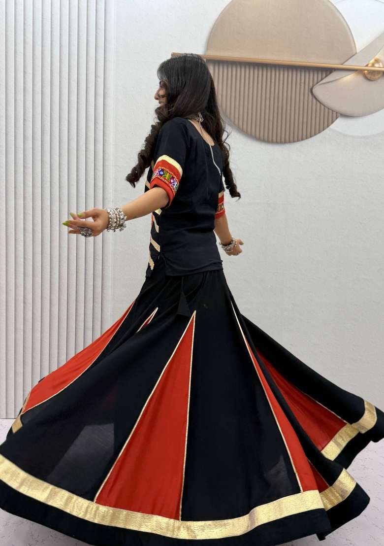 Black Cotton Chaniya Choli Set For Navratri And Garba for Diwali | Wedding & Festive Wear - Indya