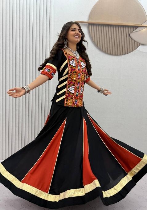 Black Cotton Chaniya Choli Set For Navratri And Garba