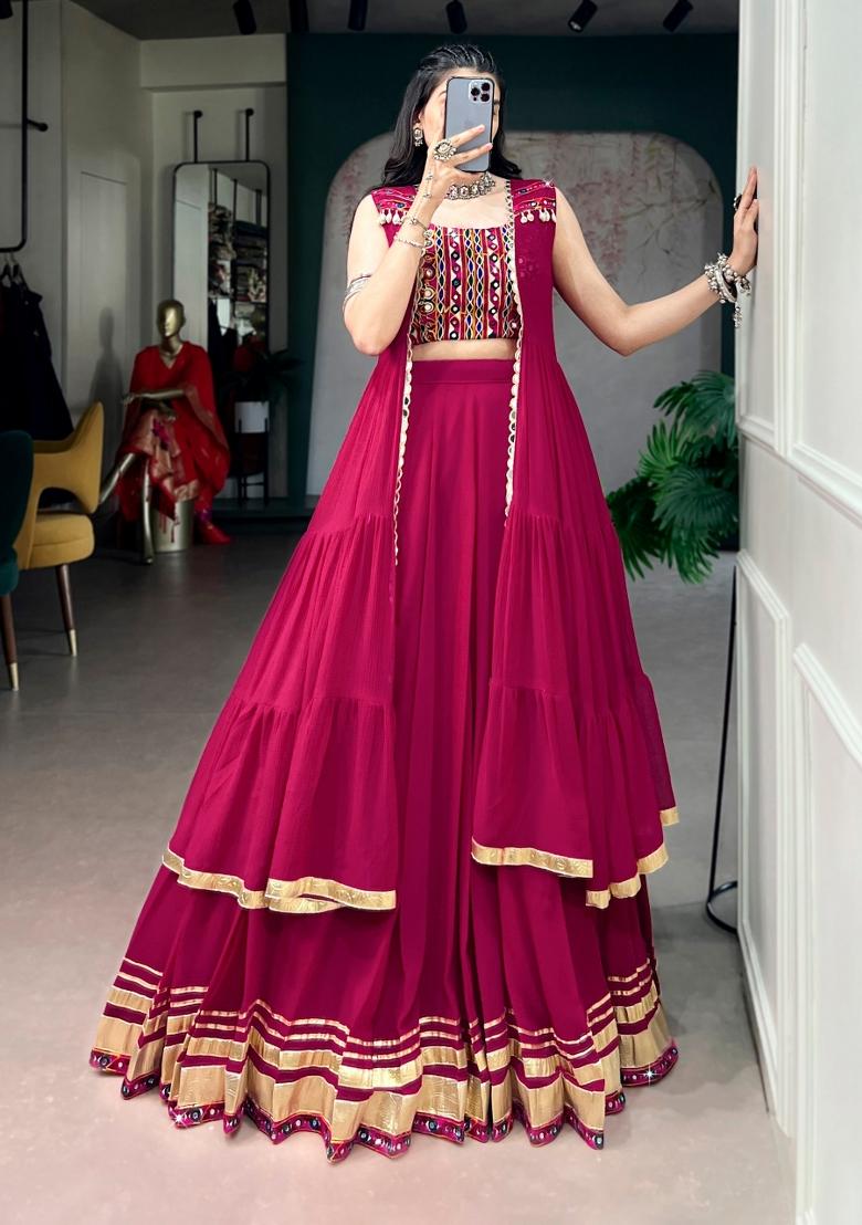 Rani Pink Gamthi Work Georgette Lehenga Set - Indya