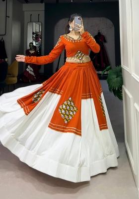 Orange Gamthi Work Rayon Lehenga Set