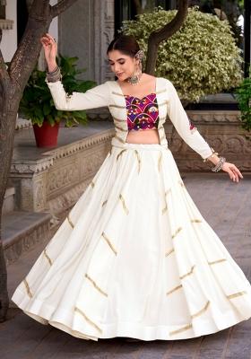 White Gamthi Work Rayon Lehenga Set