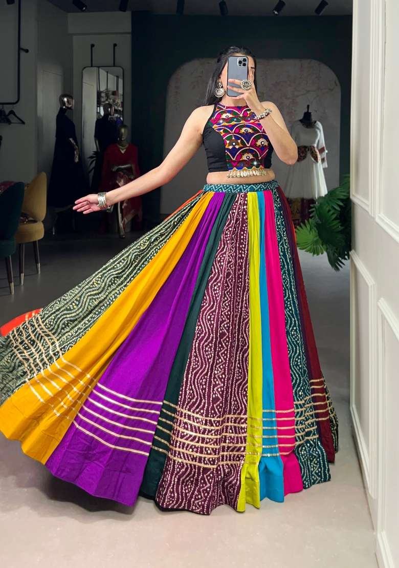 Multicolor Printed Rayon Lehenga Set - Indya