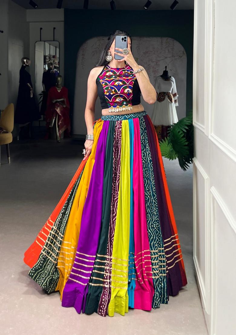Multicolor Printed Rayon Lehenga Set - Indya
