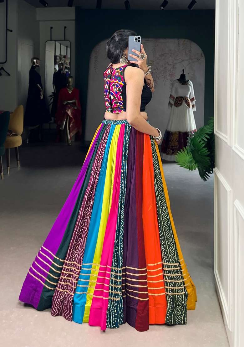 Multicolor Printed Rayon Lehenga Set - Indya