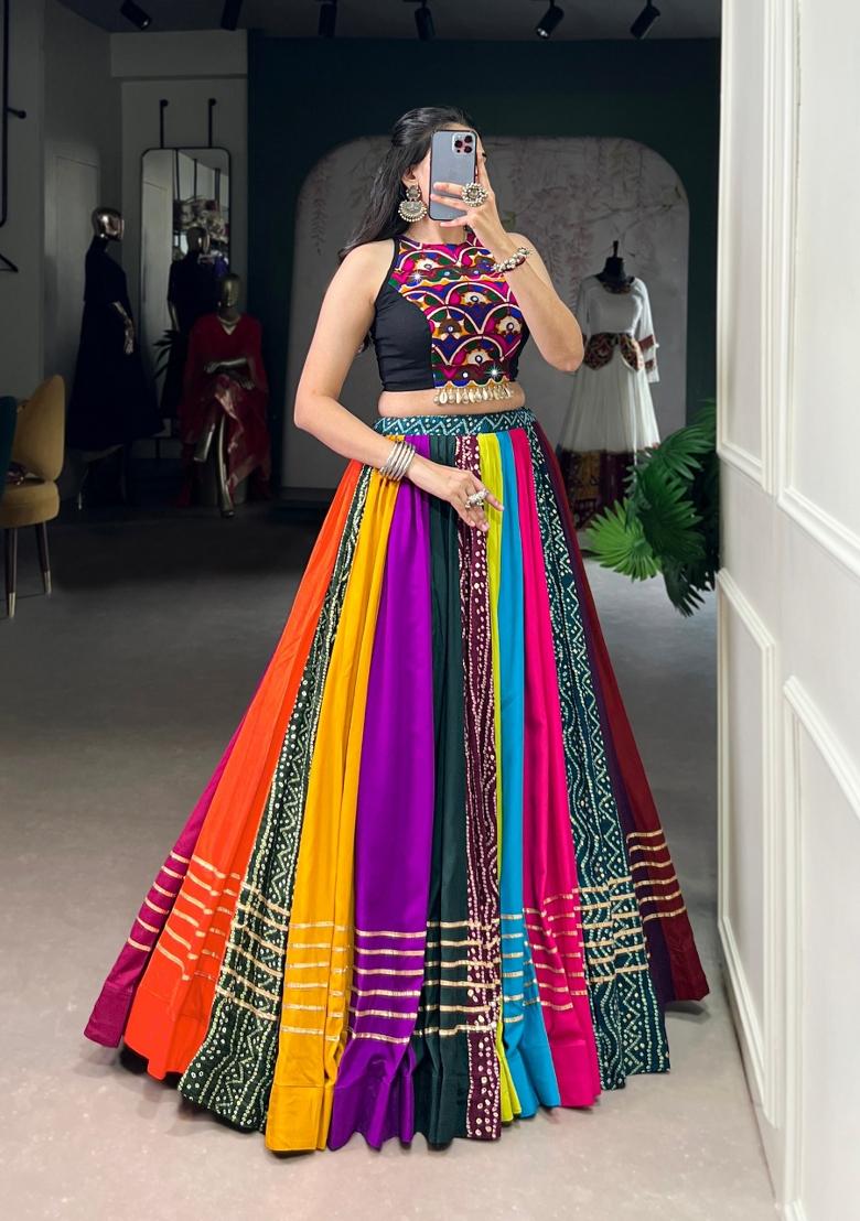 Multicolor Printed Rayon Lehenga Set - Indya