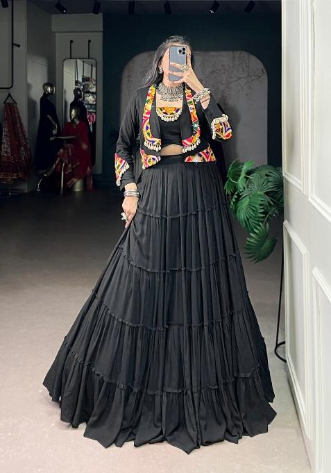 Black Gamthi Work Rayon Lehenga Set