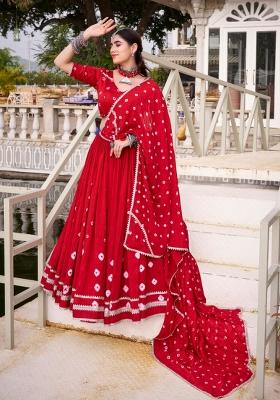 Red Printed Chanderi Lehenga Set