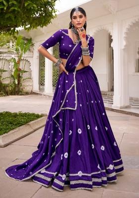 Purple Printed Chanderi Lehenga Set