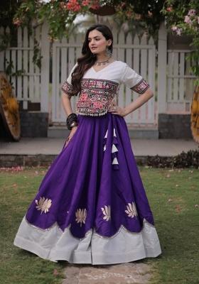 Purple Embroidered Roman Lehenga Set