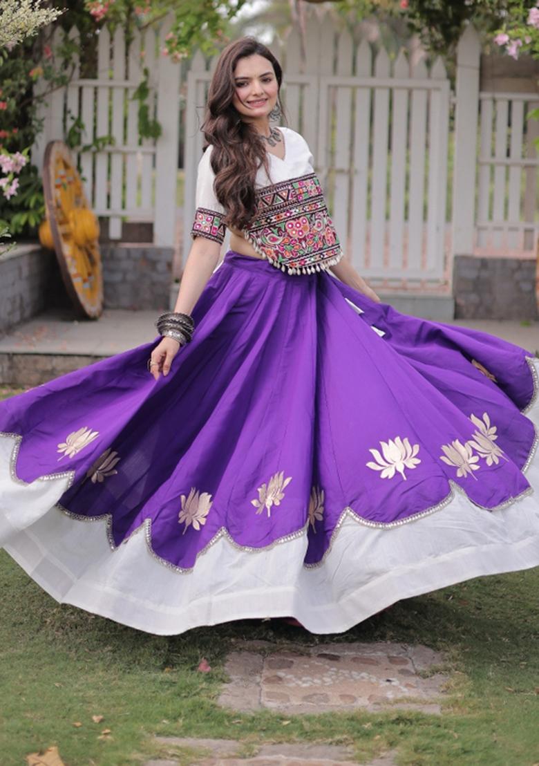 Purple Embroidered Roman Lehenga Set - Indya