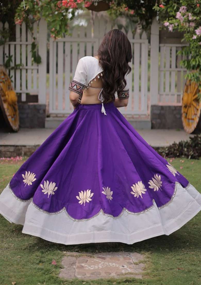 Purple Embroidered Roman Chaniya Choli Set For Navratri And Garba - Indya
