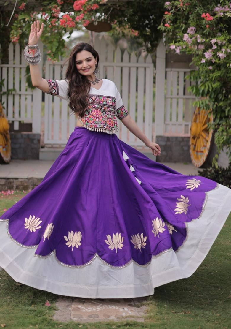 Purple Embroidered Roman Lehenga Set - Indya