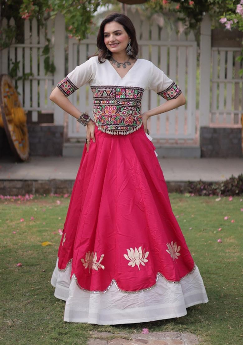 Pink Embroidered Roman Lehenga Set - Indya