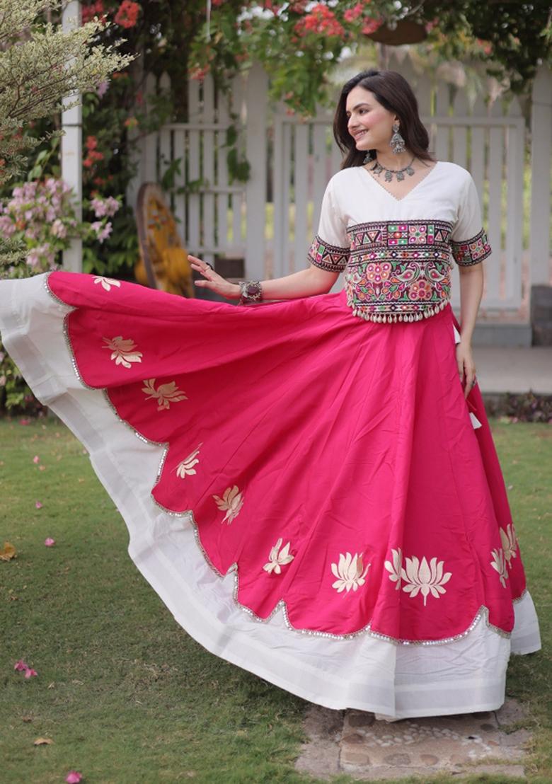 Pink Embroidered Roman Lehenga Set - Indya
