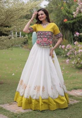 White Embroidered Roman Lehenga Set