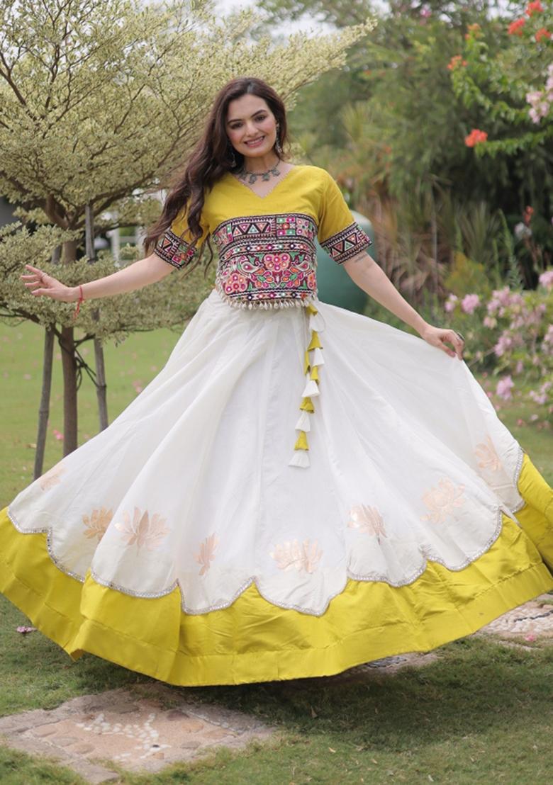 White Embroidered Roman Lehenga Set - Indya