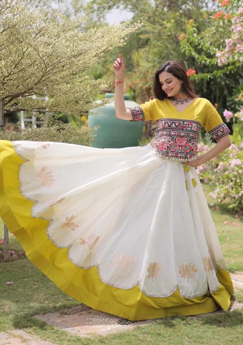 White Embroidered Roman Lehenga Set - Indya