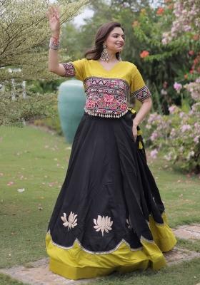 Black Embroidered Roman Lehenga Set