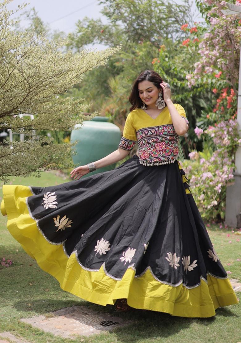 Black Embroidered Roman Lehenga Set - Indya