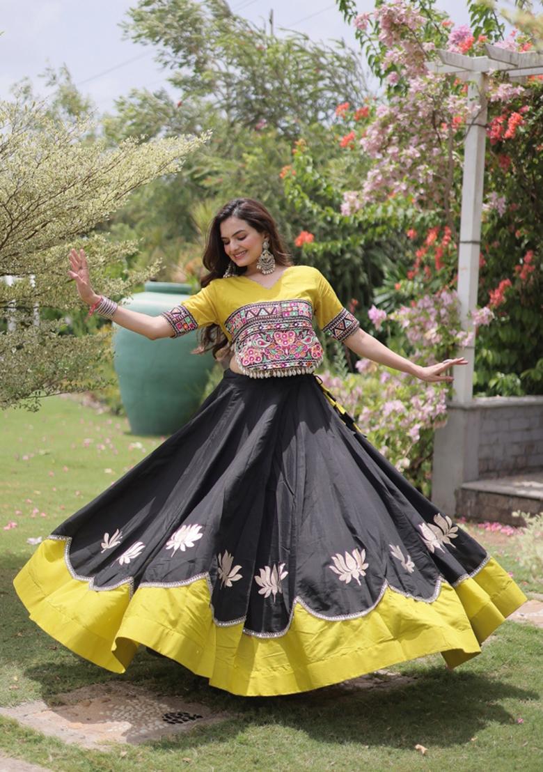 Black Embroidered Roman Lehenga Set - Indya