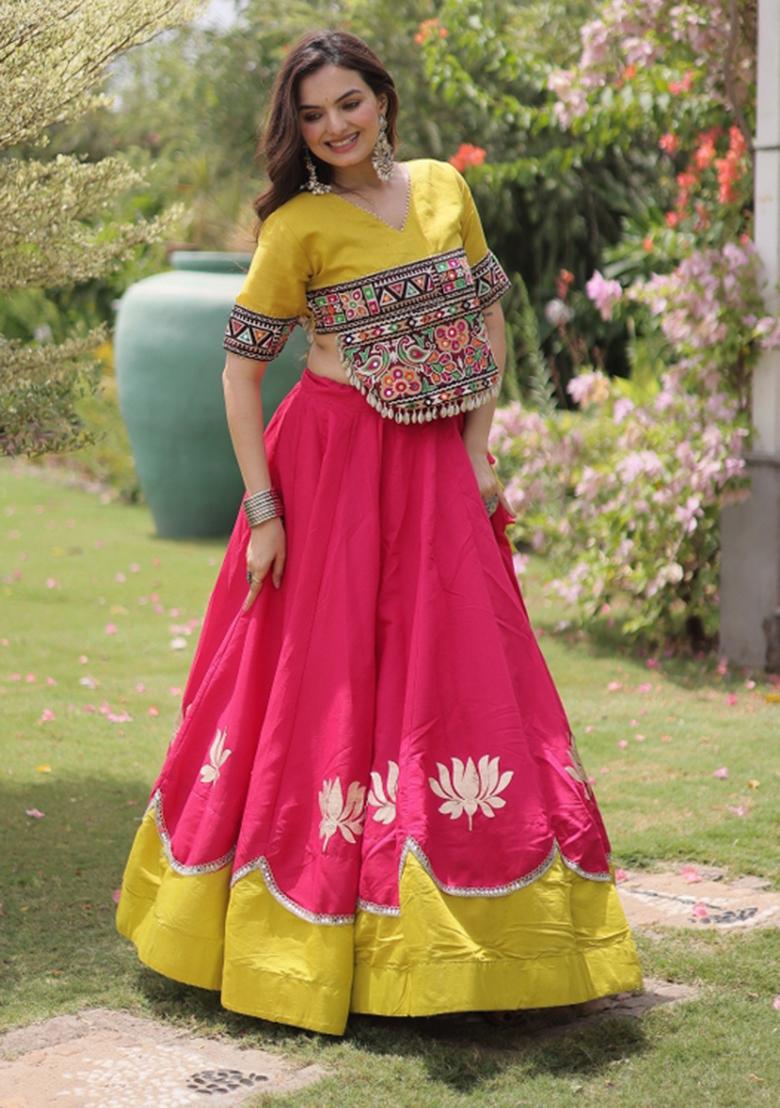 Pink Embroidered Roman Lehenga Set - Indya