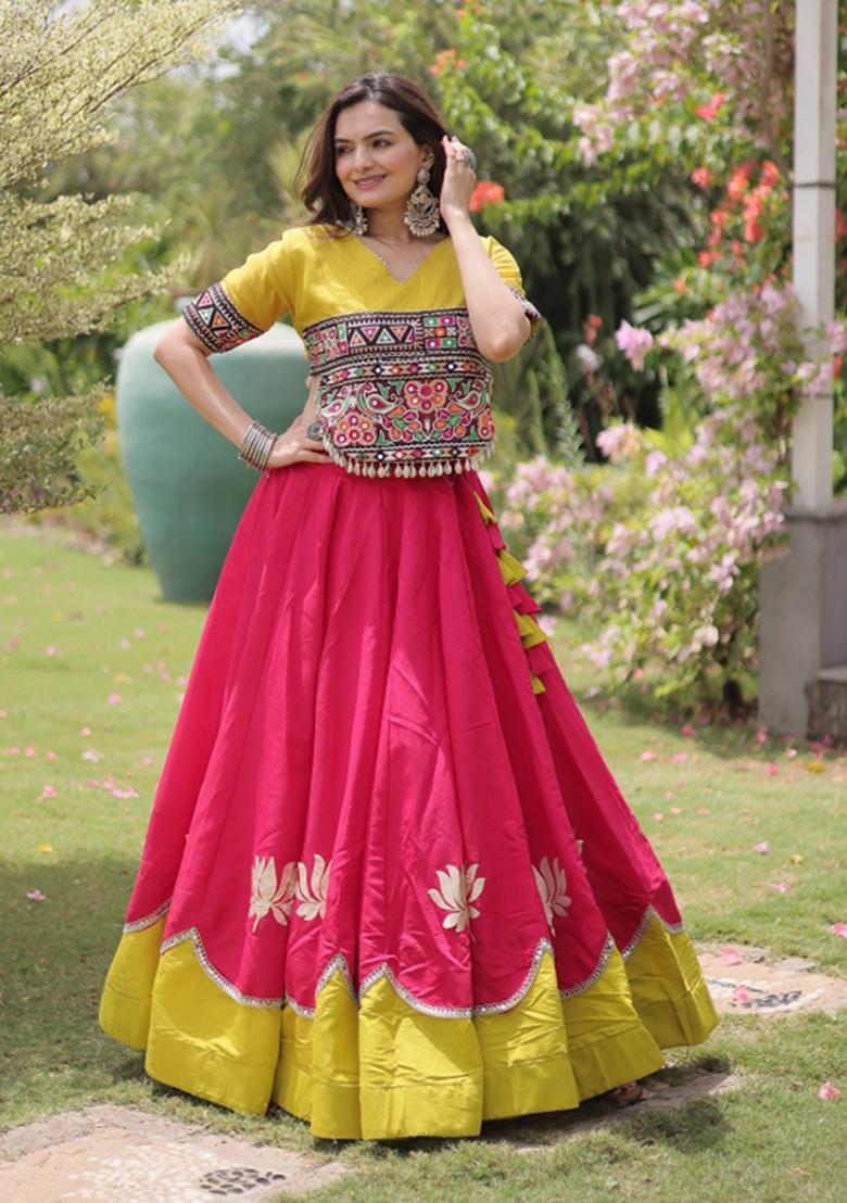 Pink Embroidered Roman Lehenga Set - Indya