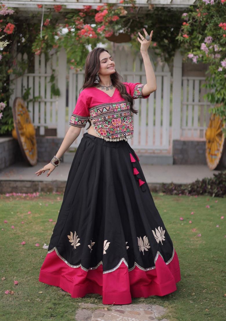 Black Embroidered Roman Lehenga Set - Indya