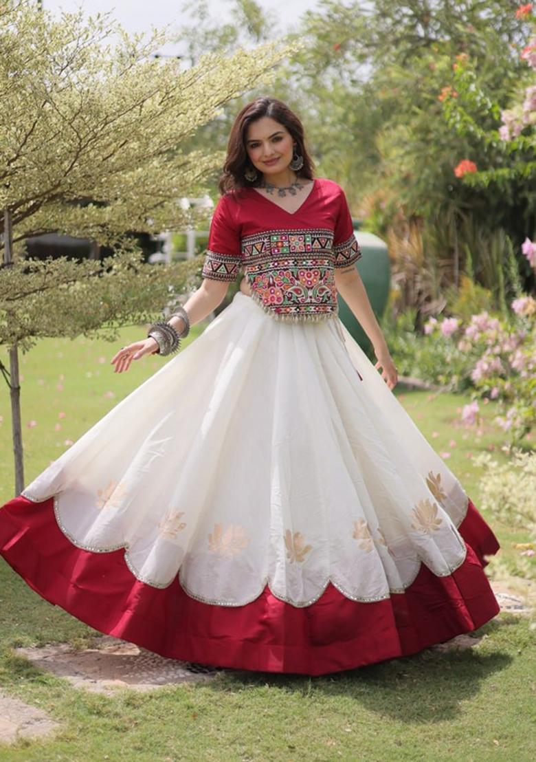 White Embroidered Roman Lehenga Set - Indya