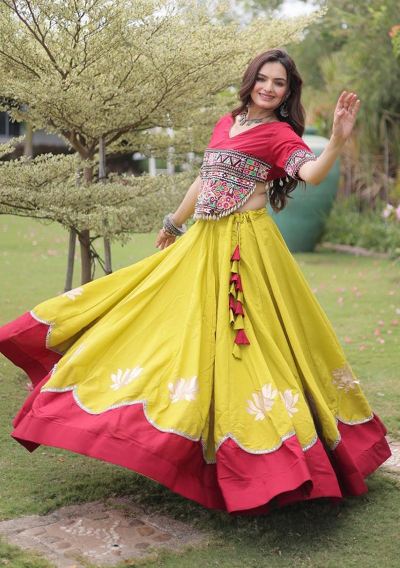 Olive Green Embroidered Roman Lehenga Set - Indya