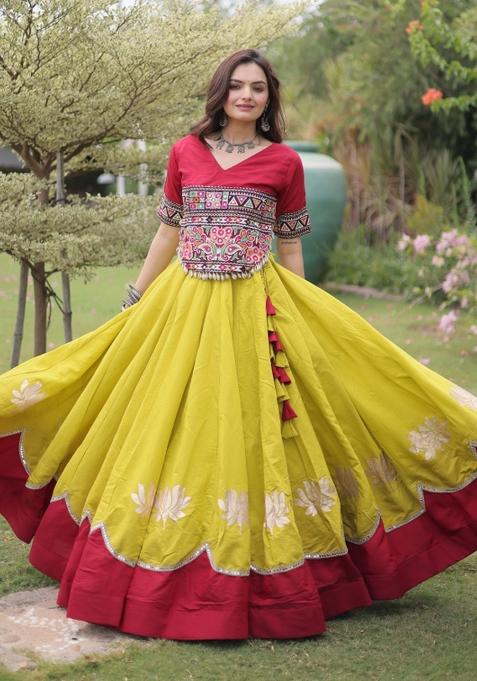 Olive Green Embroidered Roman Lehenga Set