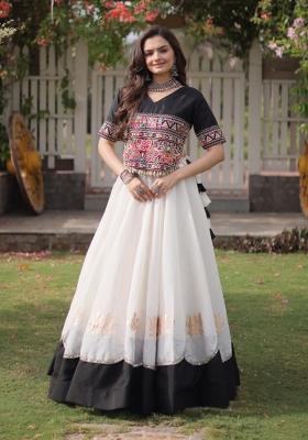 White Embroidered Roman Lehenga Set