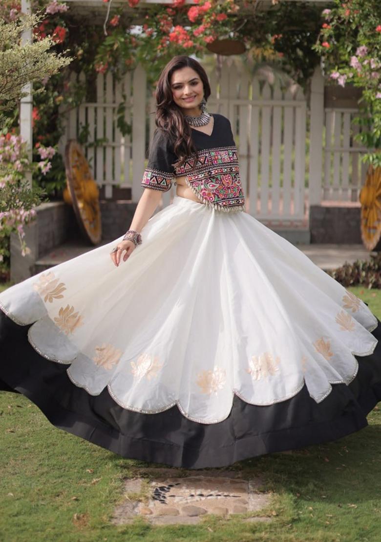 White Embroidered Roman Lehenga Set - Indya