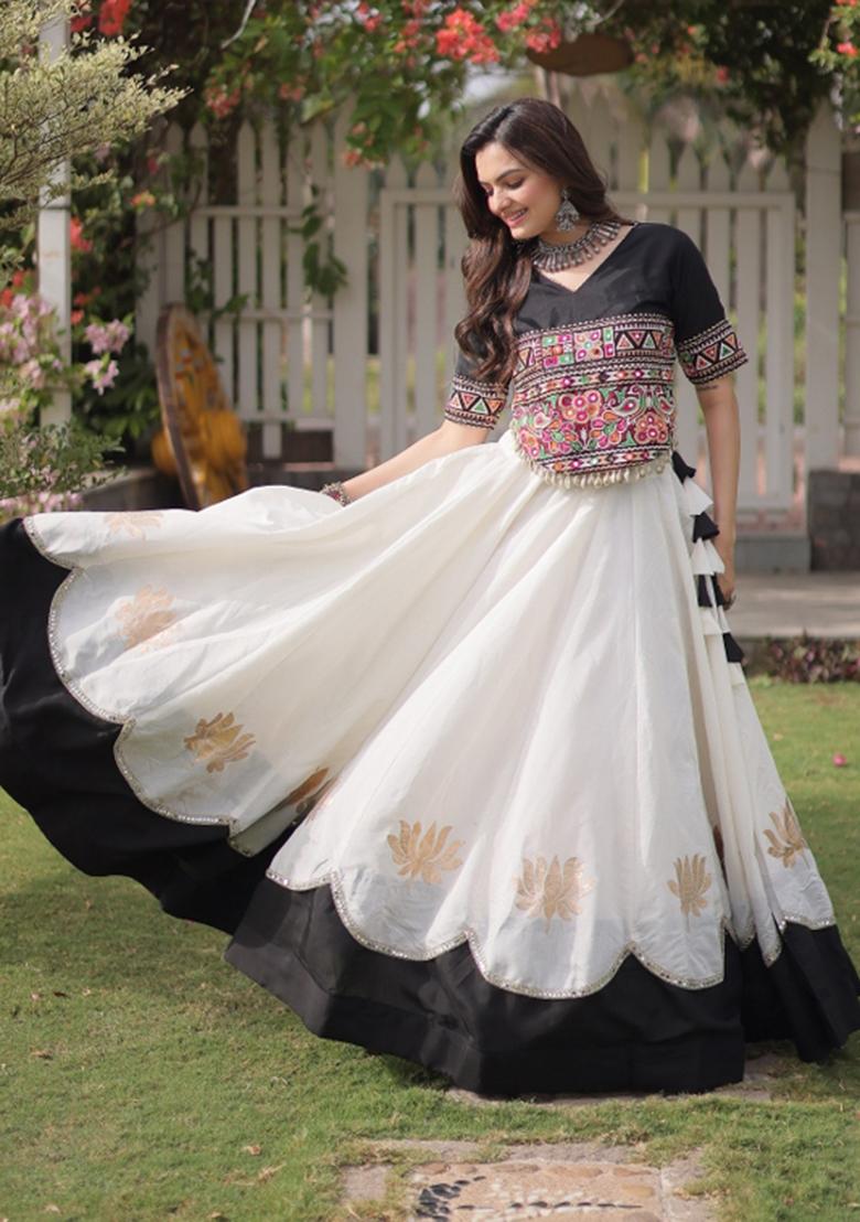 White Embroidered Roman Lehenga Set - Indya