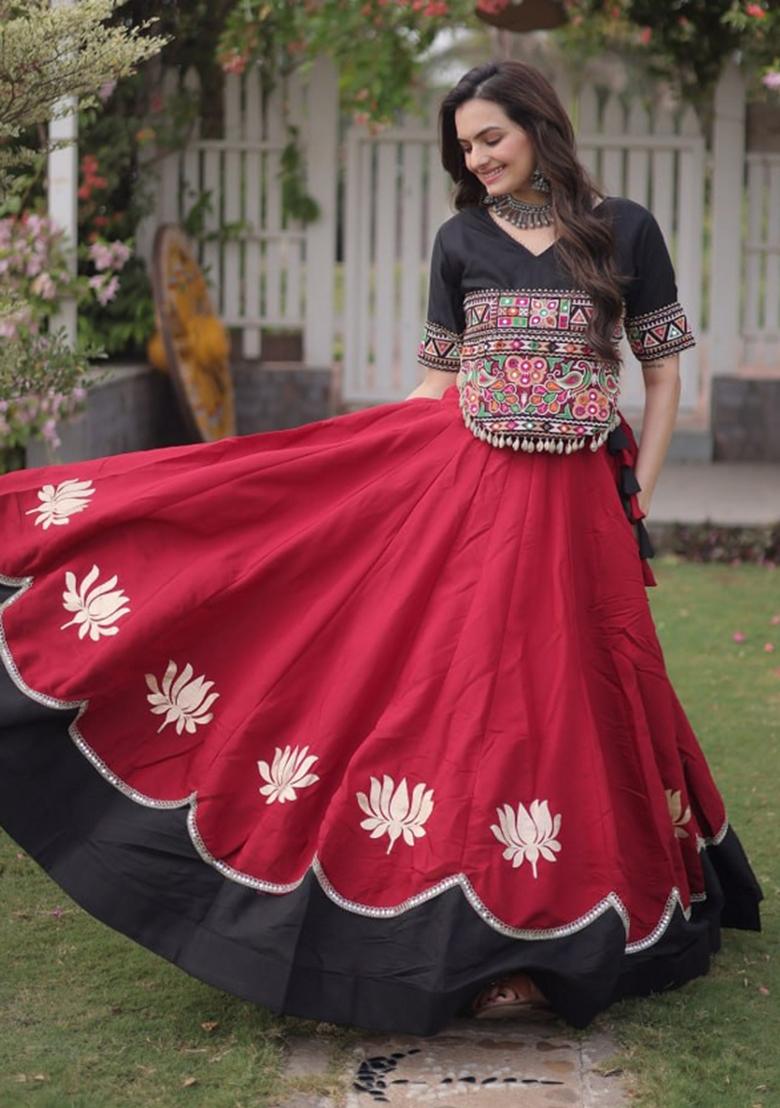 Maroon Embroidered Roman Lehenga Set - Indya